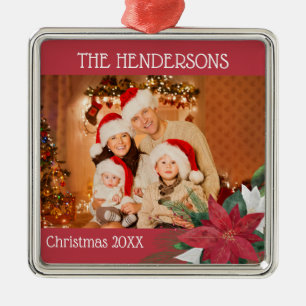 Photo Christmas Poinsettia Metal Tree Decoration