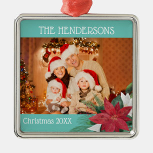 Photo Christmas Poinsettia Metal Tree Decoration