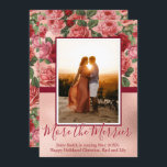 Photo Christmas Pregnancy Announcement Cards<br><div class="desc">Photo Christmas Pregnancy Announcement Cards. Expecting parents! Chic vintage pink red floral pale violet red roses with green leaves design features hand lettered typography script ”more the merrier" text on victorian floral background and faux rose gold foil block. Elegant card to share your happy news with family and friends in...</div>