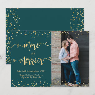 Photo Christmas Pregnancy Announcement Cards Teal