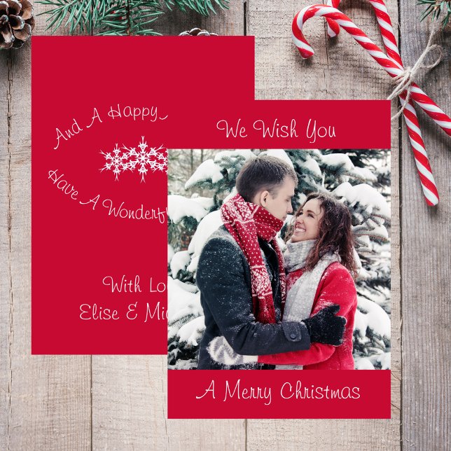 Photo Christmas, Red and White Invitation (Photo Christmas, Red and White Flat Card)