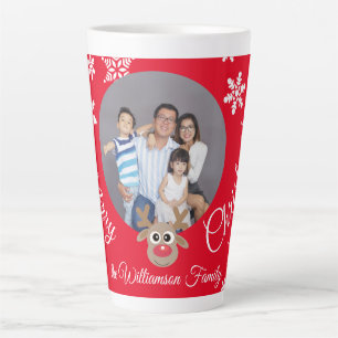 Photo Christmas Red Cute Reindeer White Script Latte Mug