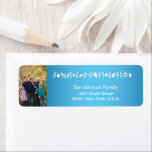 Photo Christmas Return Address Labels<br><div class="desc">Christmas blue and white return address labels with changeable text and family photo - you can add yours.

 Photography © Storytree Studios,  Stanford,  CA</div>