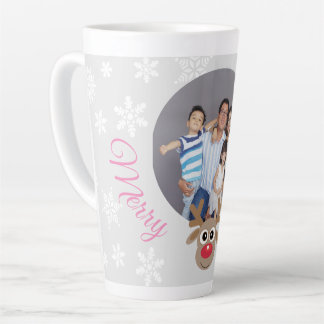 Photo Christmas Silver Grey Cute Reindeer Script Latte Mug
