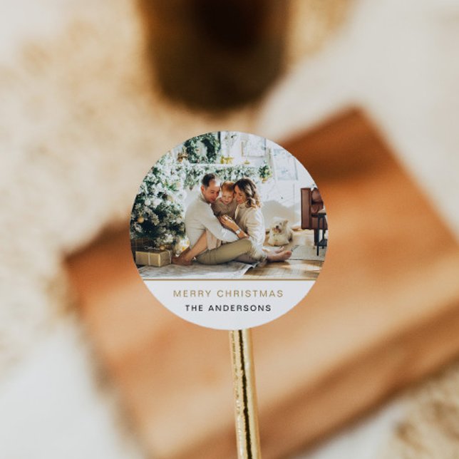 Photo Christmas Sticker Holiday Label Minimal Gold (Creator Uploaded)