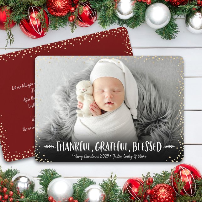 Photo Christmas Thankful Grateful Blessed Custom Holiday Card (Creator Uploaded)
