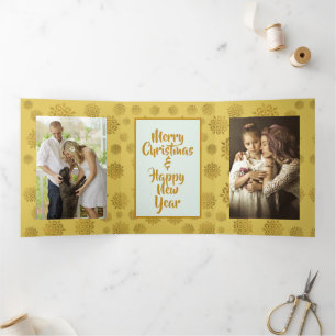 Photo Christmas Tri-fold Card Gold Snowflakes