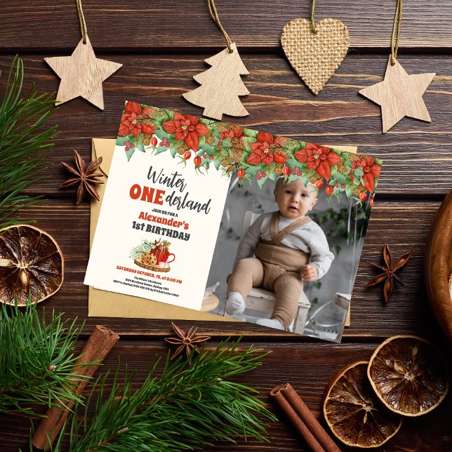Photo Christmas Winter Onederland First Birthday Invitation (Creator Uploaded)