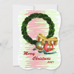Photo Christmas Wreath Flat Greeting Card
