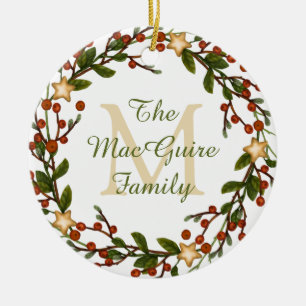 Photo Christmas Wreath Monogram Initial Ceramic Tree Decoration