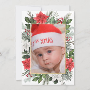 Photo Christmas Xmas Floral Flat Holiday Card