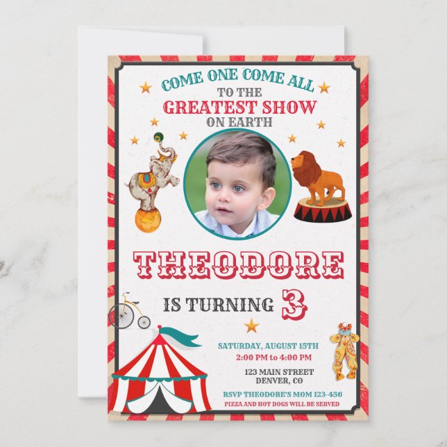 Photo Circus Birthday Invitation - Vintage Big Top (Front)
