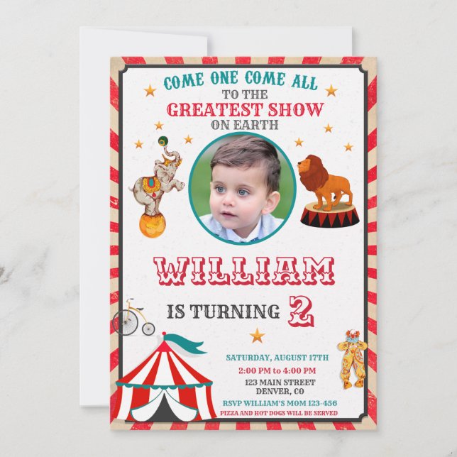 Photo Circus birthday invitation Vintage Circus (Front)
