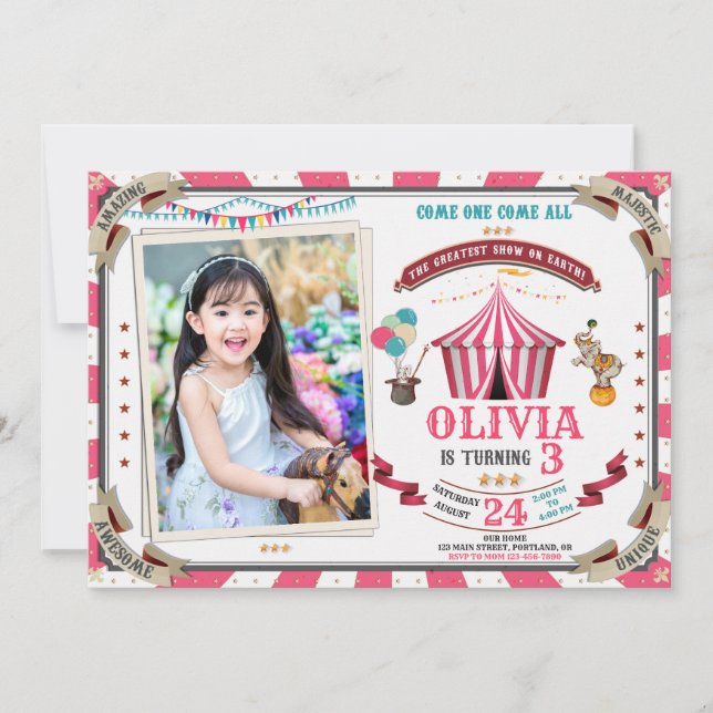 Photo Circus birthday invitation Vintage Festival (Front)