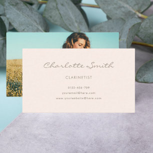 Photo Clarinetist Blush Pink Elegant Business Card