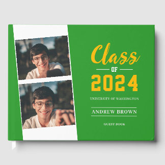 Photo Class of Pastel Green and Gold Guest Book