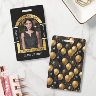 Photo Class Reunion Name Badge Black Gold School ID Badge