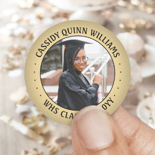 Photo Class Year Black and Gold Elegant Graduation Classic Round Sticker