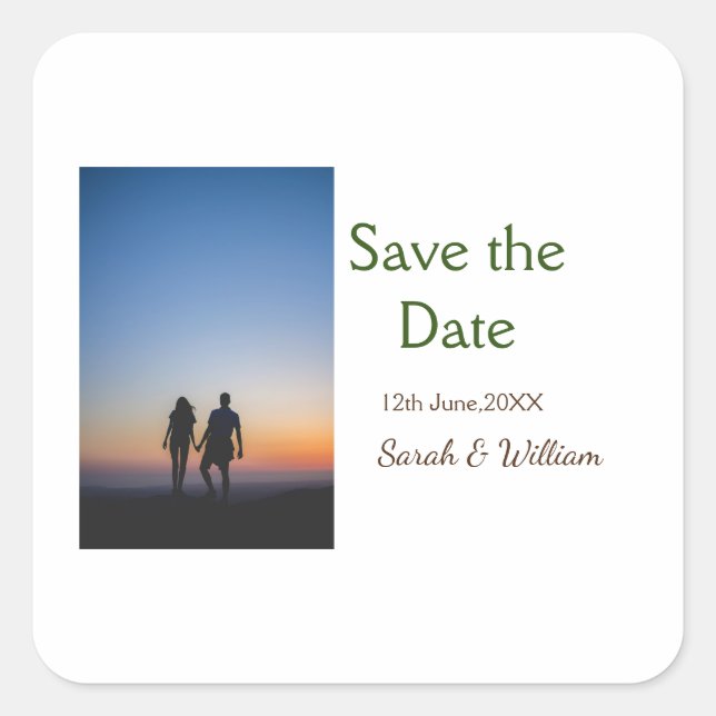 Photo classic white elegant typography wedding mod square sticker (Front)