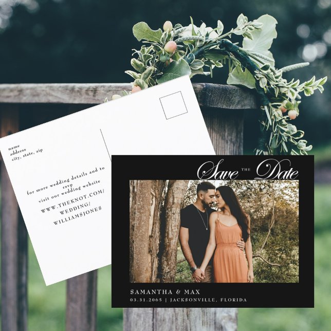 Photo Classy Black Wedding Save the Date Postcard (Creator Uploaded)