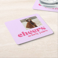Photo Coaster, Retro Purple & Pink, 40th birthday