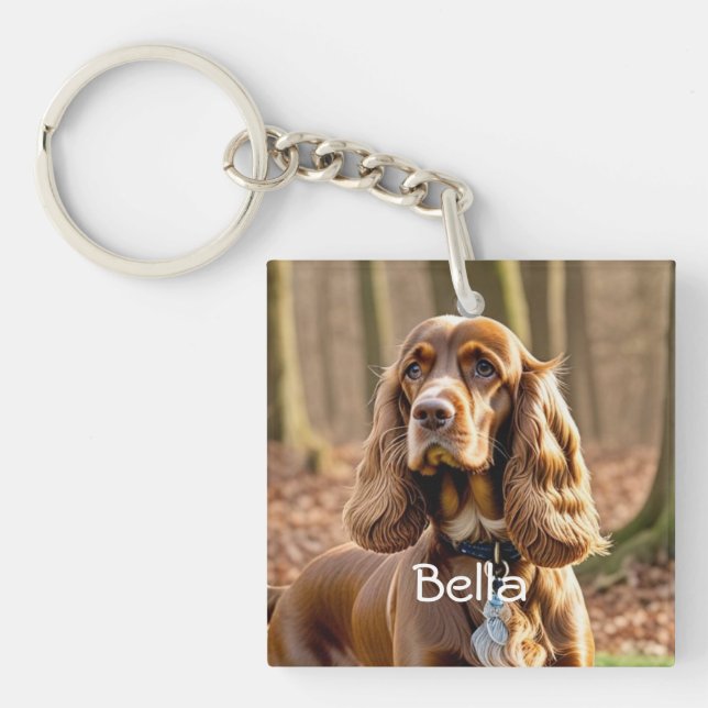Photo Cocker Spaniel Personalise Key Ring (Front)