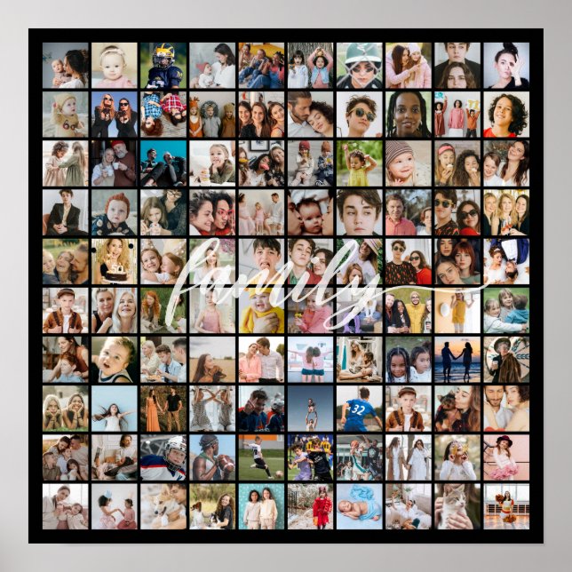 Photo Collage 100 Pictures Square Grid Poster (Front)