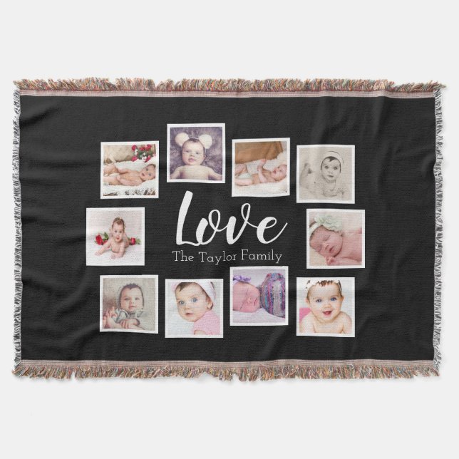 Photo Collage 10 photo Personalised One of a Kind Throw Blanket (Front)