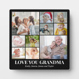 Photo Collage 10 Picture Grid Custom Square Black Plaque