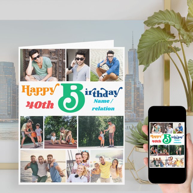 Photo Collage 10 Picture Name and Any Age Birthday Card (Creator Uploaded)