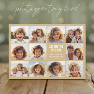 Photo Collage - 11 Pics and Text - Champagne Gold Holiday Card