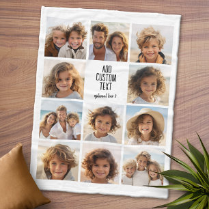 Photo Collage - 11 Pics with a text block 2 lines  Fleece Blanket
