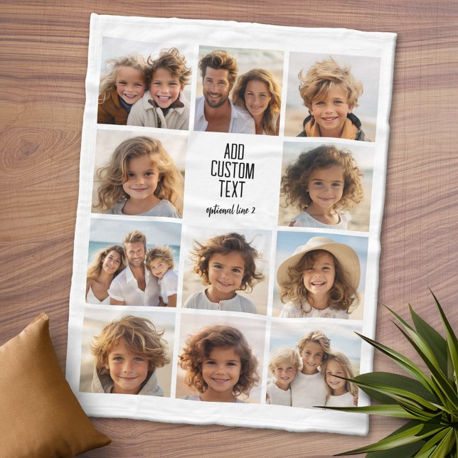 Photo Collage - 11 Pics with a text block 2 lines  Fleece Blanket (Personalized Fleece Blanket - Add Photos and Text or Customize completely in advanced design area)
