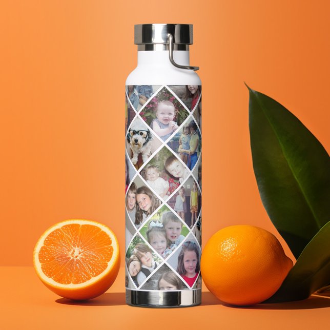 Photo Collage - 12 Photos Diamond All Over Pattern Water Bottle (Photo Water Bottle)