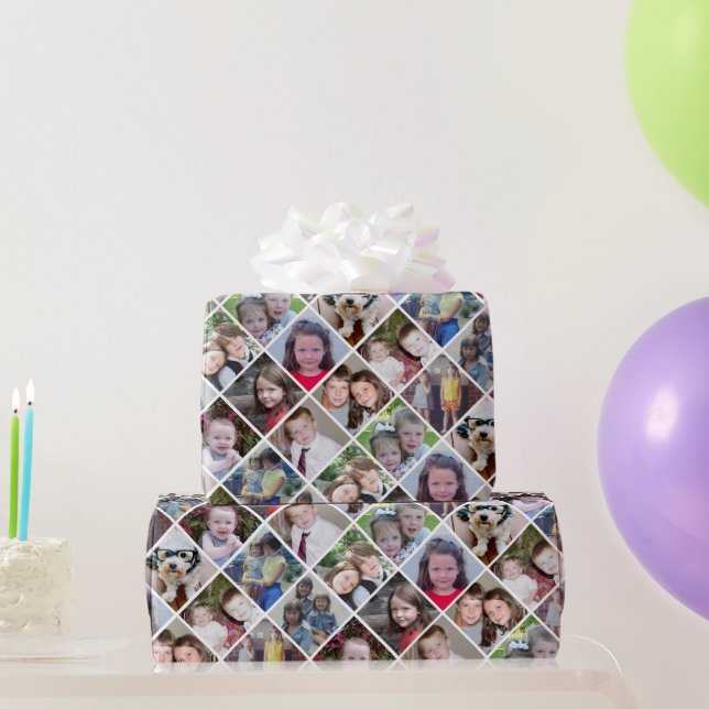 Photo Collage 12 Photos Diamond Pattern - White Wrapping Paper (Party Gifts)