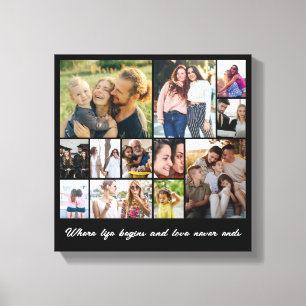 Photo Collage 12 Picture Grid Custom Square Black Canvas Print