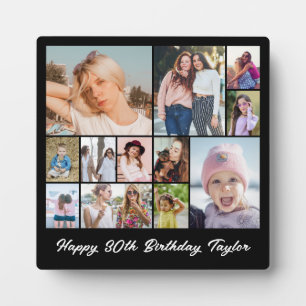 Photo Collage 12 Picture Grid Custom Square Black Plaque