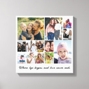 Photo Collage 12 Picture Grid Custom Square White Canvas Print