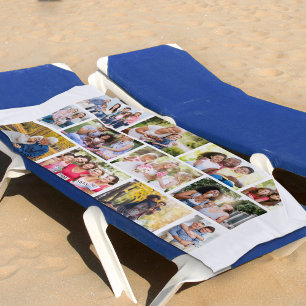 Photo Collage 12 Picture Masonry Grid White Beach Towel