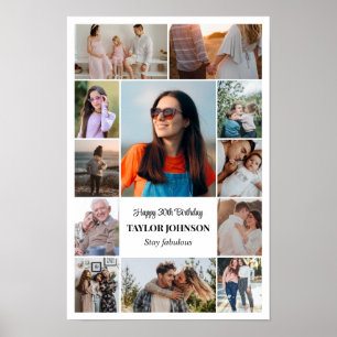 Photo Collage 12 Pictures 12x18 16x24 20x30 White Poster