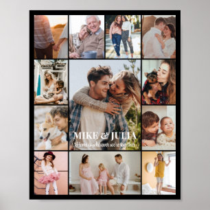 Photo Collage 12 Pictures 8x10 16x20 24x30 Black Poster