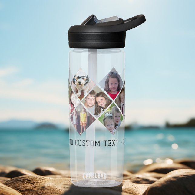 Photo Collage - 13 Photos Diamond All Over Pattern Water Bottle (Photo collage with Custom Text)