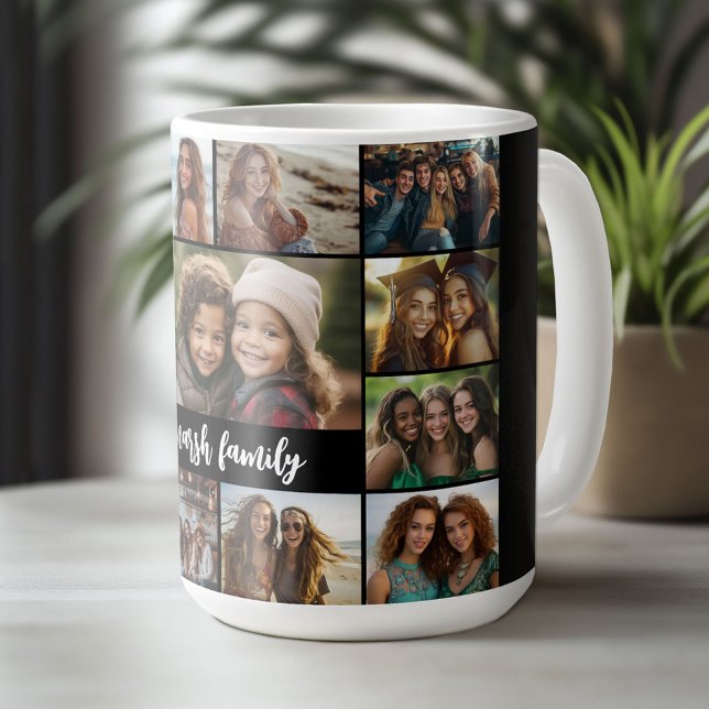 Photo Collage - 13 Pics Text Block Black White Coffee Mug (Custom Photo Mug)