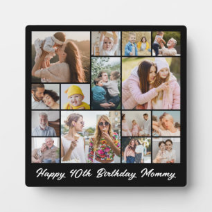 Photo Collage 15 Picture Grid Custom Square Black Plaque