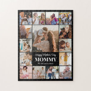 Photo Collage 15 Pictures 11x14 Custom Black Jigsaw Puzzle