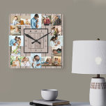 Photo Collage 16 Picture Light Wood Numbered<br><div class="desc">Photo wall clock with 16 of your favourite photos. The design has a rustic light brown wood look background and stylish clock face with modern numbers. The photo template is ready for you to upload your photos, which are displayed in 2x portrait, 2x landscape and 12x square / instagram picture...</div>