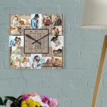 Photo Collage 16 Picture Rustic Wood Numbered<br><div class="desc">Photo wall clock with 16 of your favourite photos. The design has a rustic brown wood look background and stylish clock face with modern numbers. The photo template is ready for you to upload your photos, which are displayed in 2x portrait, 2x landscape and 12x square / instagram picture format....</div>