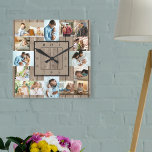 Photo Collage 16 Picture Rustic Wood Numbered Square Wall Clock<br><div class="desc">Photo wall clock with 16 of your favourite photos. The design has a rustic brown wood look background and stylish clock face with modern numbers. The photo template is ready for you to upload your photos, which are displayed in 2x portrait, 2x landscape and 12x square / instagram picture format....</div>