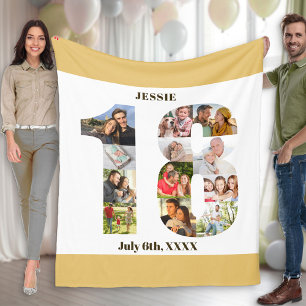 Photo Collage 18th Birthday Neutral Sand Picture Fleece Blanket