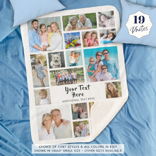 Photo Collage 19 Photos Brush Script Personalised Sherpa Blanket